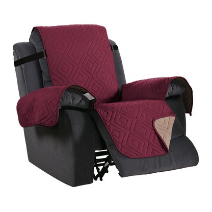 Recliner Chair Cover Water-resistant Reversible Quilted Recliner Chair Cover Sofa Slipcover with Non Slip Strap Couch Protector - Wine Red