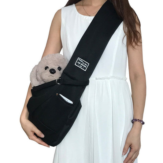 Reversible Pet Cat Sling Carrier Bag Puppy Travel Bag with Phone Pocket Black