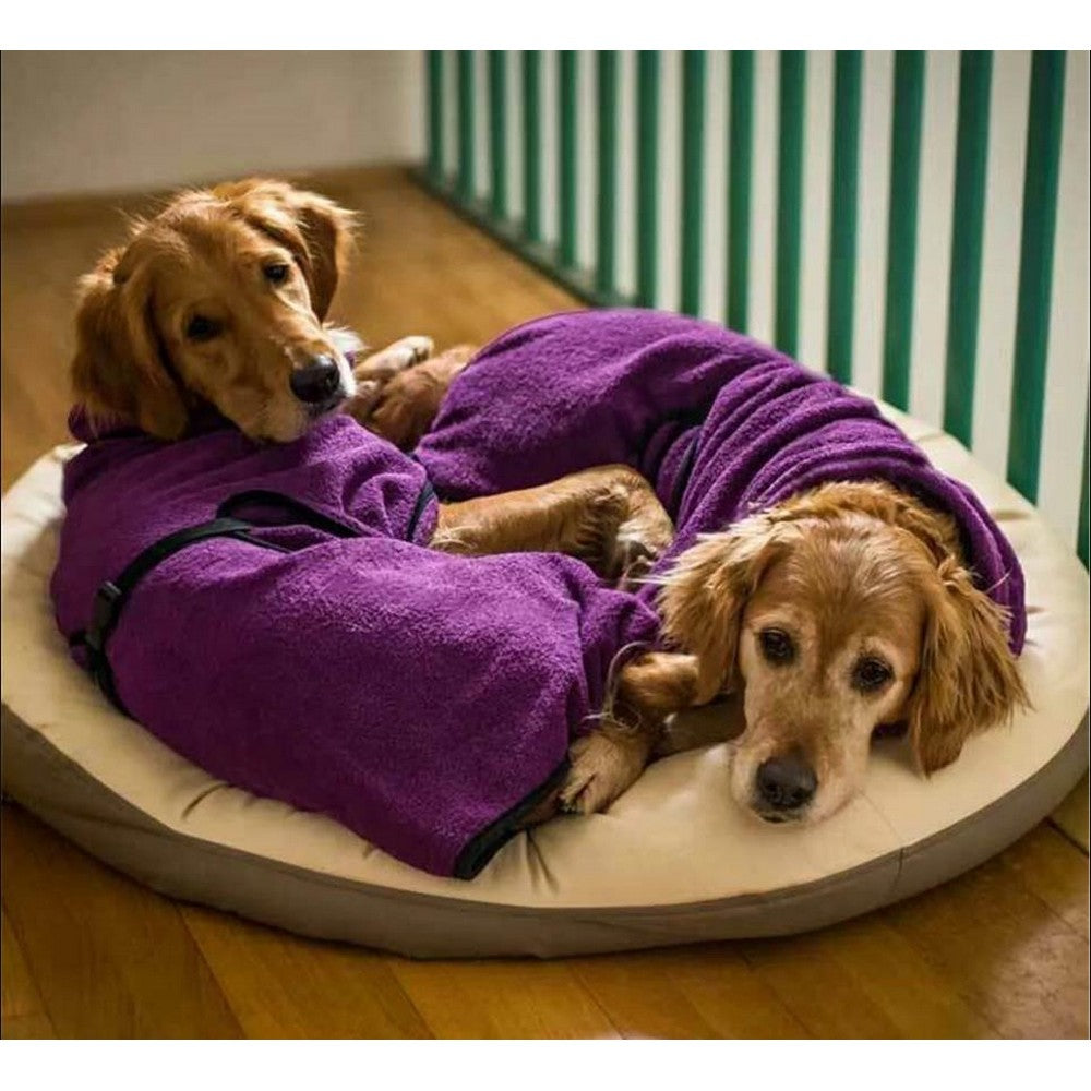 Dog Bathrobe Pet Drying Coat Towel Lightweight Soft Absorbent Dog Bath Robe Sleepwear -Purple