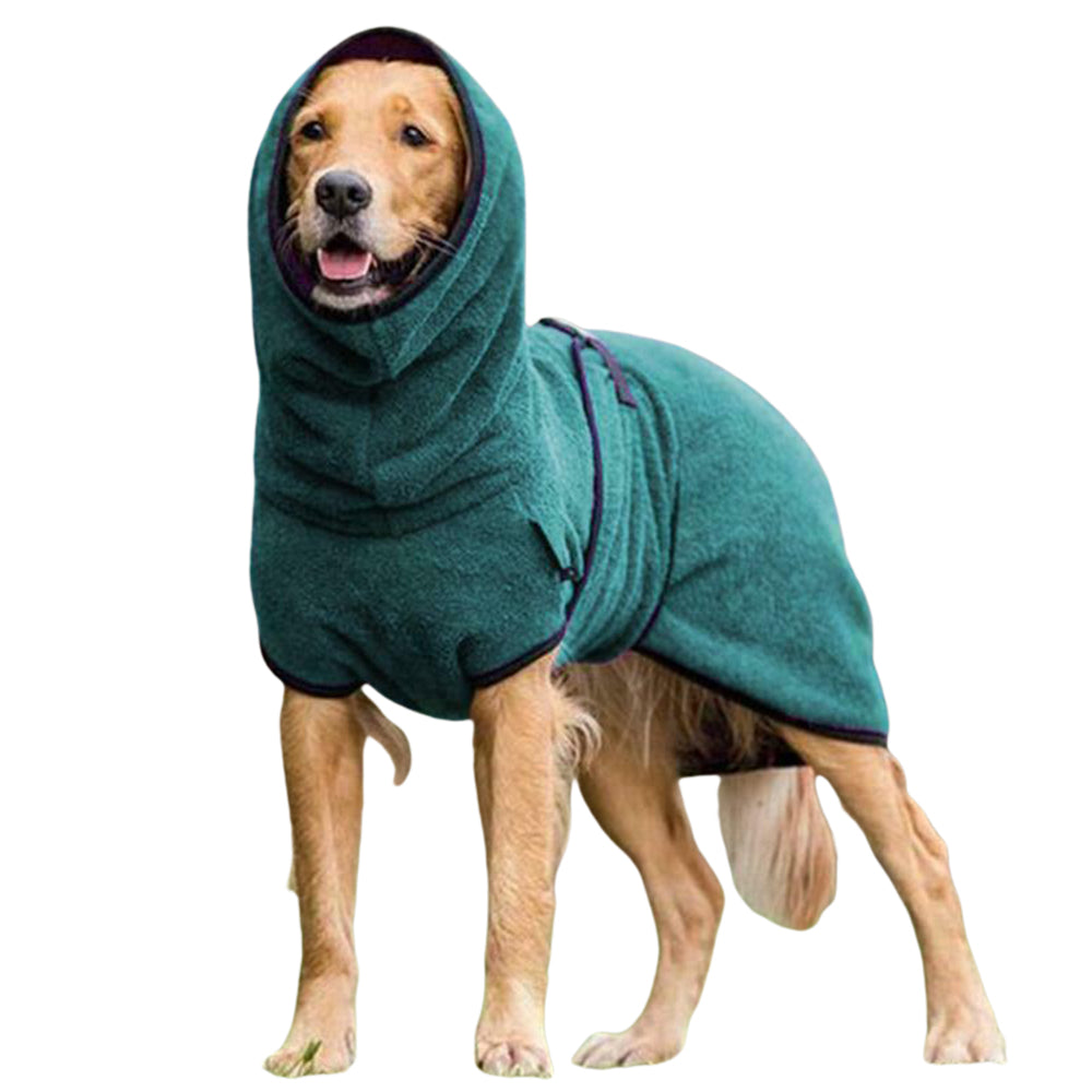 Dog Bathrobe Pet Drying Coat Towel Lightweight Soft Absorbent Dog Bath Robe Sleepwear -Lake Blue