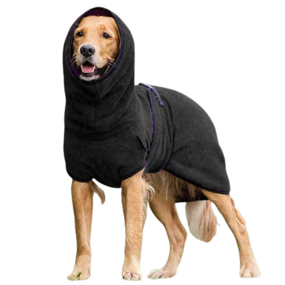 Dog Bathrobe Pet Drying Coat Towel Lightweight Soft Absorbent Dog Bath Robe Sleepwear -Black