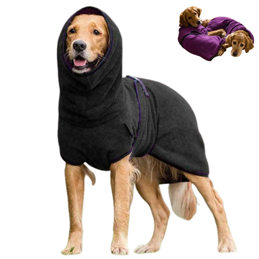 Soft Absorbent Dog Bathrobe Drying Coat - Black
