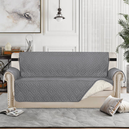 Waterproof Reversible Quilted Sofa Cover with Non Slip Strap for Four-seat Grey