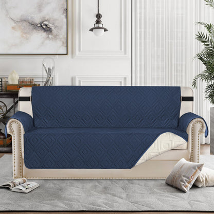 Waterproof Reversible Quilted Sofa Cover with Non Slip Strap for Double-seat Navy