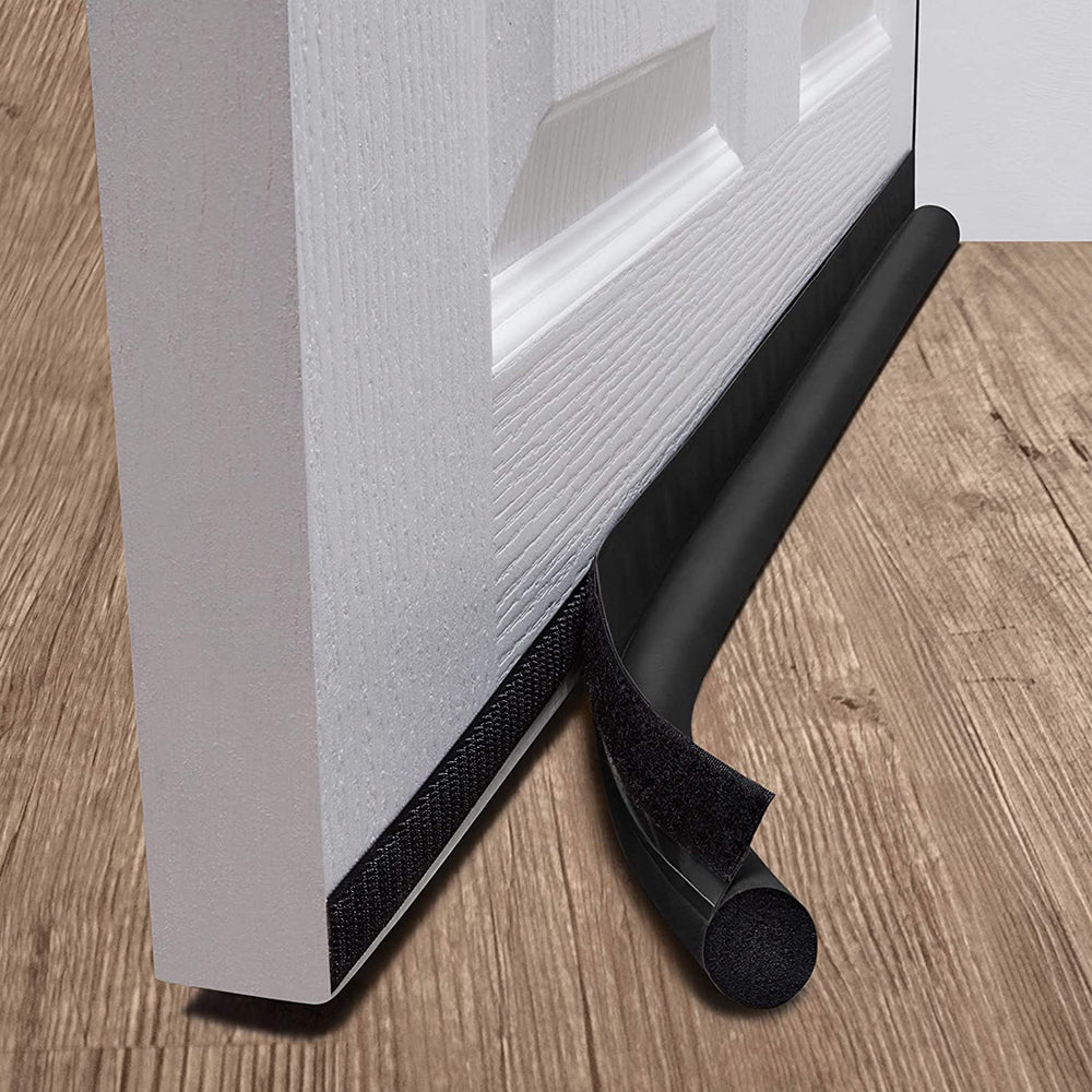 Door Draft Stopper Sweep Seal Bottom Strip Blocks of Doors for Exterior Interior Doors -Black