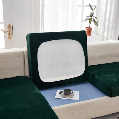 Stretch Velvet Sofa Protector Cover Dark Green
