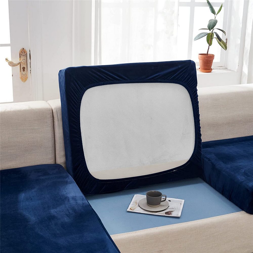 Stretch Velvet Sofa Protector Cover Navy Blue