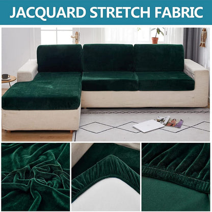 Stretch Velvet Sofa Protector Cover Dark Green