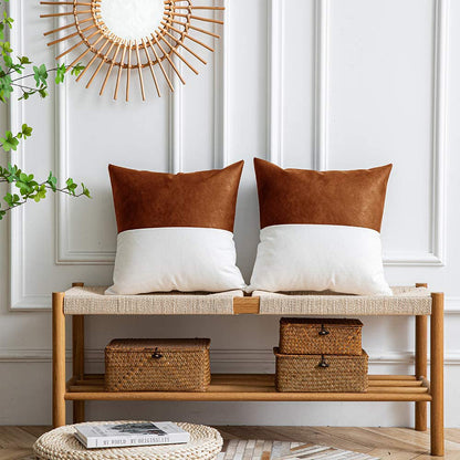 Pillow Cover 2Pcs PU Leather Throw Pillow Covers Farmhouse Decor Stripe Patchwork Modern Decor Square Cushion Covers-Style 3