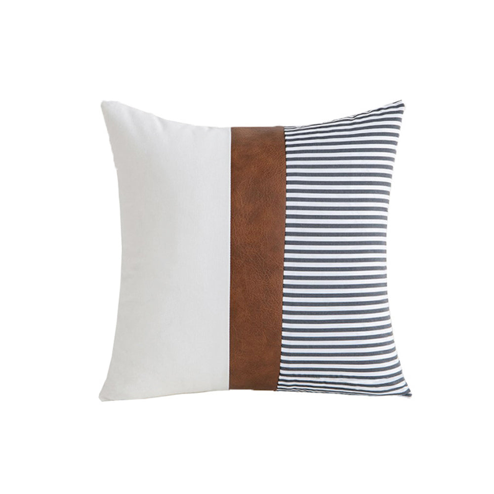 Pillow Cover 2Pcs PU Leather Throw Pillow Covers Farmhouse Decor Stripe Patchwork Modern Decor Square Cushion Covers-Style 1