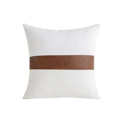 Pillow Cover 2Pcs PU Leather Throw Pillow Covers Farmhouse Decor Stripe Patchwork Modern Decor Square Cushion Covers-Style 2