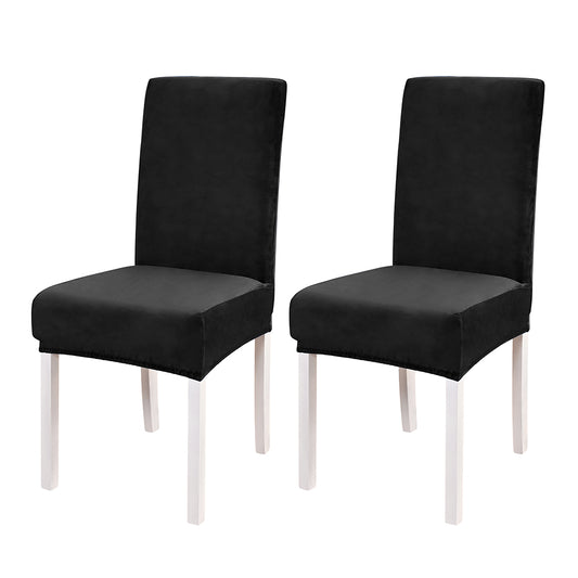 2pcs Velvet Dining Chair Covers Washable Kitchen Chair Slipcovers -Black