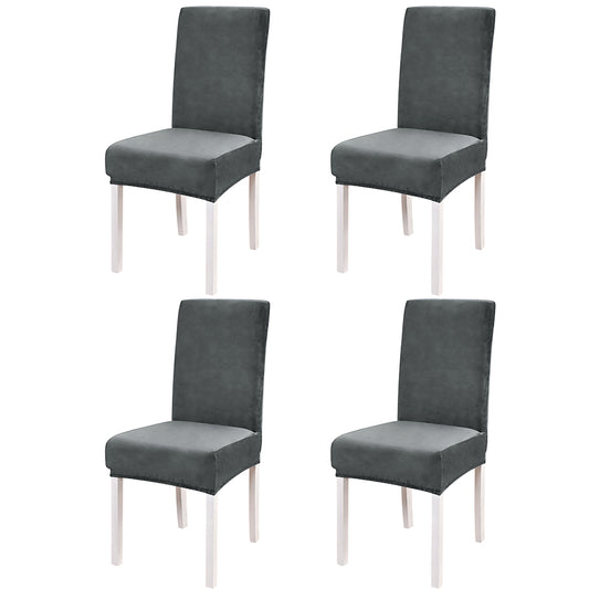 4pcs Velvet Dining Chair Covers Washable Kitchen Chair Slipcovers -Dark grey