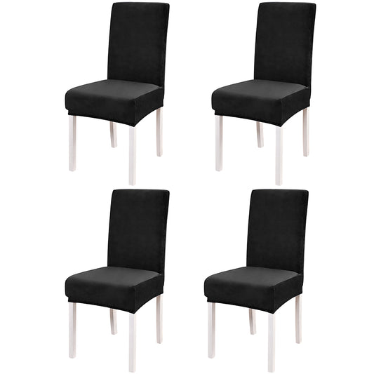4pcs Velvet Dining Chair Covers Washable Kitchen Chair Slipcovers -Black