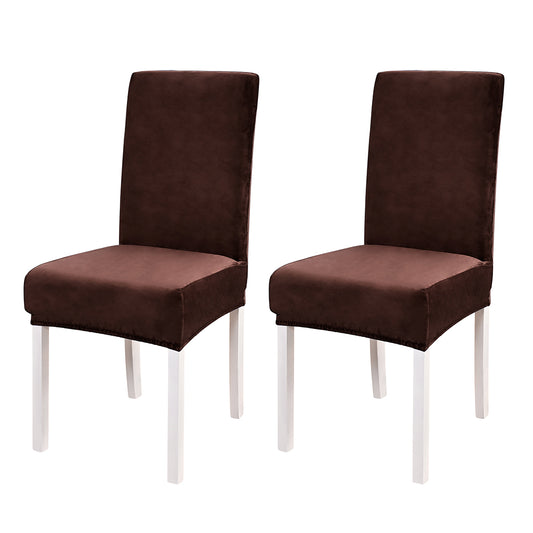 2pcs Velvet Dining Chair Covers Washable Kitchen Chair Slipcovers -Coffee