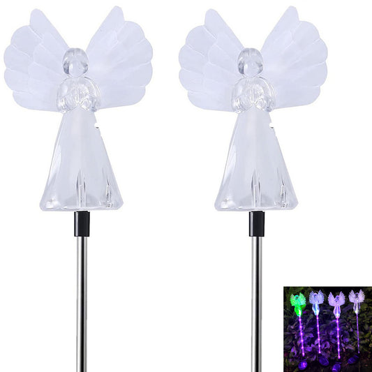 2pcs Angel Solar Garden Lights Outdoor Landscape Stake Lights for Patio Yard Lawn Decoration