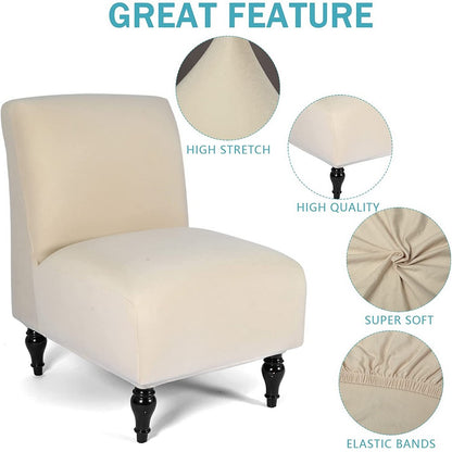 Chair Cover Armless Accent Slipper Chair Cover Stretch Seat Slipper Chair Covers-Beige