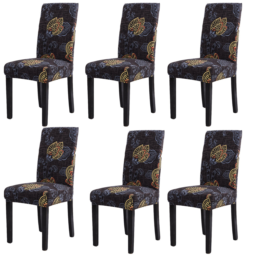 6Pcs Stretch Removable Washable Dining Room Chair Covers For Dining Room Hotel Banquet-Mystic Leaf