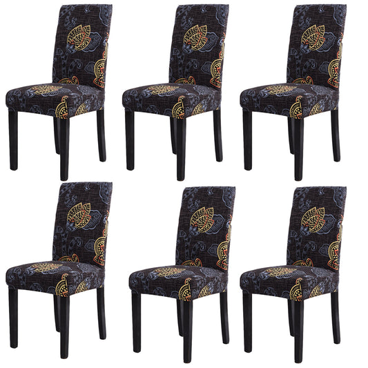 6Pcs Stretch Removable Washable Dining Room Chair Covers For Dining Room Hotel Banquet-Mystic Leaf