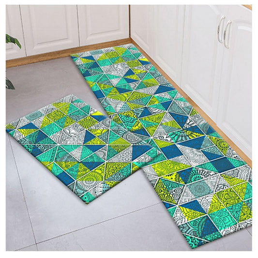 2Pcs Kitchen Rugs Boho Non Slip Washable Runners Kitchen Bathroom Floor Mats -Style 4