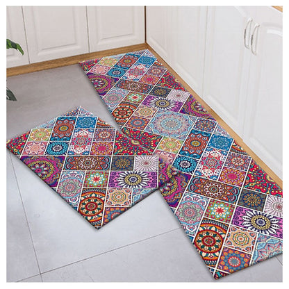2Pcs Kitchen Rugs Boho Non Slip Washable Runners Kitchen Bathroom Floor Mats -Style 1