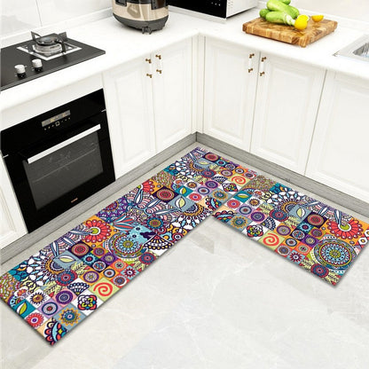 2Pcs Kitchen Rugs Boho Non Slip Washable Runners Kitchen Bathroom Floor Mats -Style 3