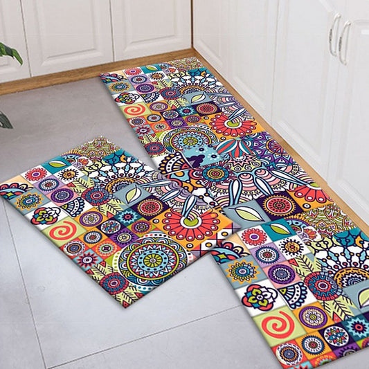 2Pcs Kitchen Rugs Boho Non Slip Washable Runners Kitchen Bathroom Floor Mats -Style 3