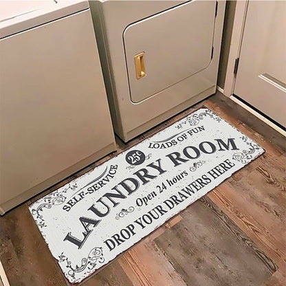 Farmhouse Laundry Room Rug Runner Non Slip Water Resistant Floor Mat Area Rug for Kitchen Room-Style1:Black letters Brown border