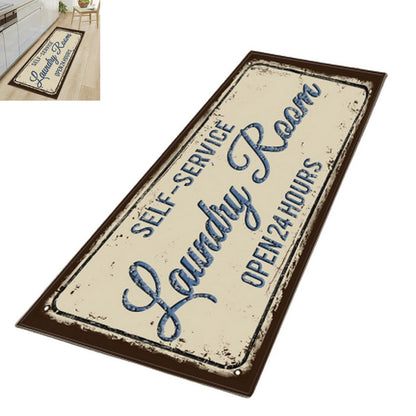Farmhouse Laundry Room Rug Runner Non Slip Water Resistant Floor Mat Area Rug for Kitchen Room-Style2:Blue color letters brown border