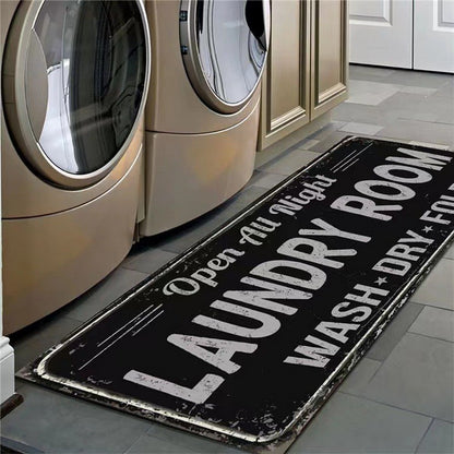 Farmhouse Laundry Room Rug Runner Non Slip Water Resistant Floor Mat Area Rug for Kitchen Room-Style4:Black and white