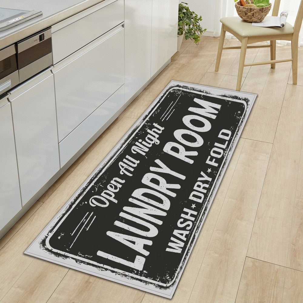 Farmhouse Laundry Room Rug Runner Non Slip Water Resistant Floor Mat Area Rug for Kitchen Room-Style4:Black and white