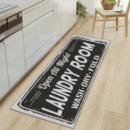 Farmhouse Laundry Room Rug Runner Non Slip Water Resistant Floor Mat Area Rug for Kitchen Room-Style4:Black and white