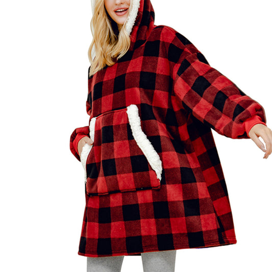 Unisex Hoodie Blanket Hooded Robe Oversized Colour Block Wearable Throw Blanket