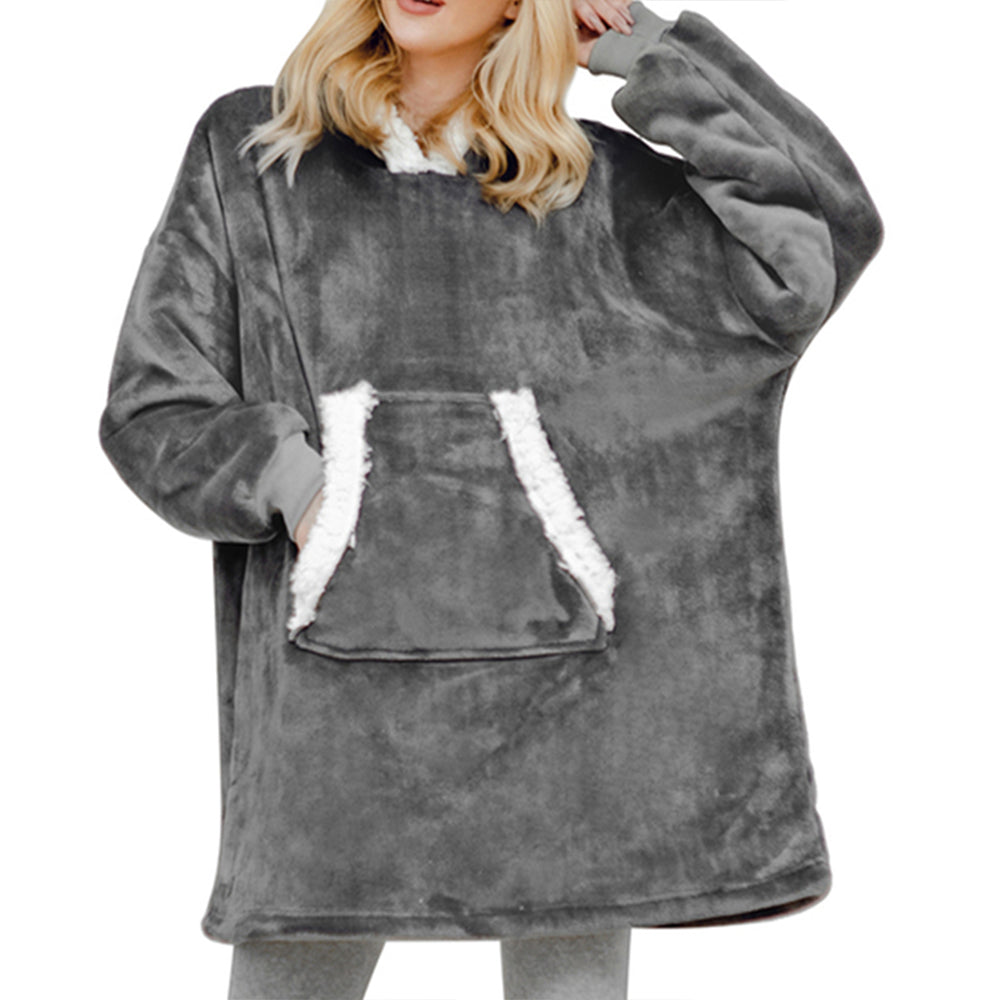 Unisex Hoodie Blanket Hooded Robe Oversized Colour Block Wearable Throw Blanket