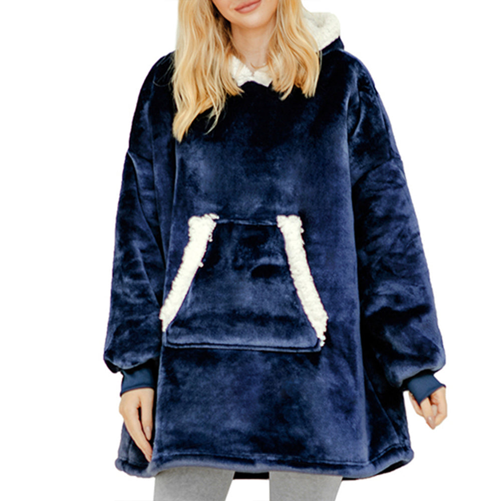 Unisex Hoodie Blanket Hooded Robe Oversized Colour Block Wearable Throw Blanket