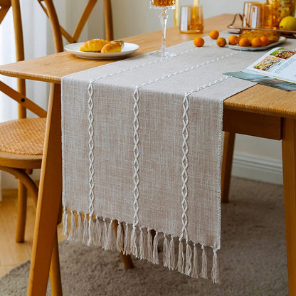 Farmhouse Table Runner Rustic Linen Boho Table Runner for Dining Christmas Party Holiday Decorations-Coffee
