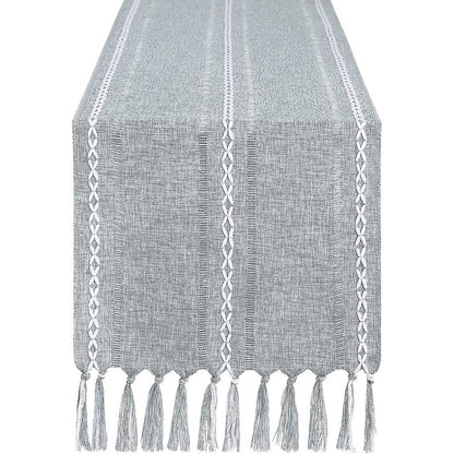 Farmhouse Table Runner Rustic Linen Boho Table Runner for Dining Christmas Party Holiday Decorations-Blue