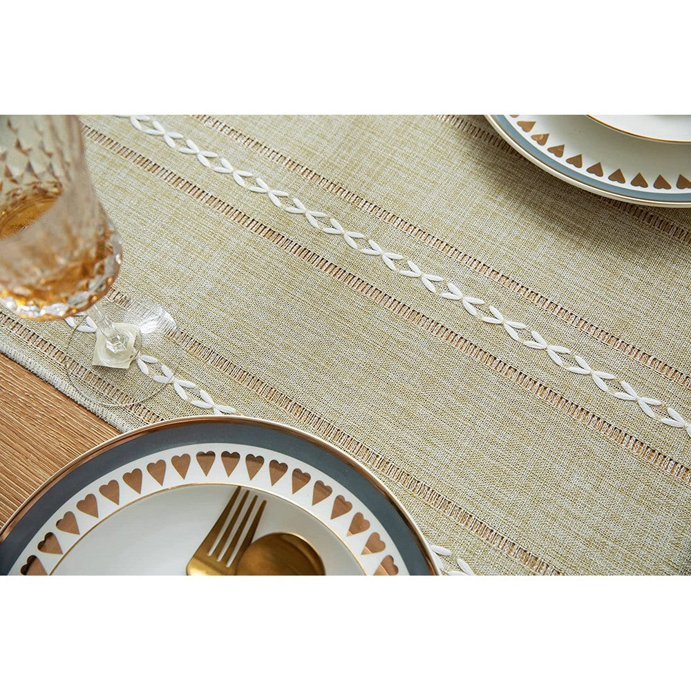 Farmhouse Table Runner Rustic Linen Boho Table Runner for Dining Christmas Party Holiday Decorations-Yellow