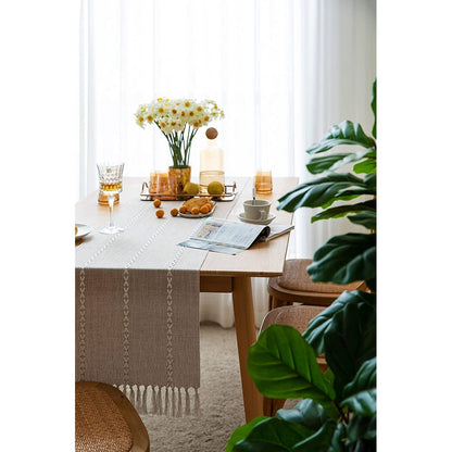 Farmhouse Table Runner Rustic Linen Boho Table Runner for Dining Christmas Party Holiday Decorations-Coffee
