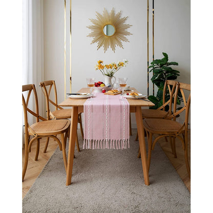 Farmhouse Table Runner Rustic Linen Boho Table Runner for Dining Christmas Party Holiday Decorations-Pink