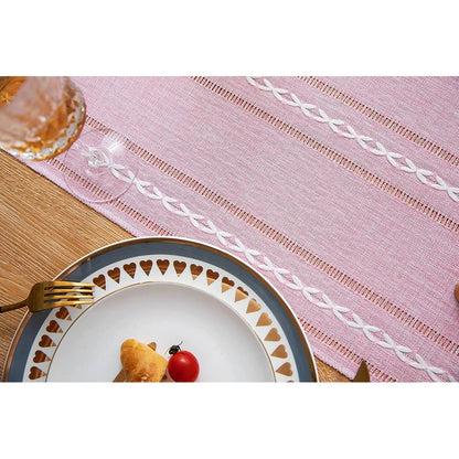 Farmhouse Table Runner Rustic Linen Boho Table Runner for Dining Christmas Party Holiday Decorations-Pink
