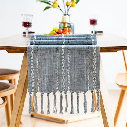 Farmhouse Table Runner Rustic Linen Boho Table Runner for Dining Christmas Party Holiday Decorations-Blue