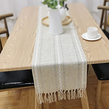 Farmhouse Table Runner Rustic Linen Boho Table Runner for Dining Christmas Party Holiday Decorations-Yellow