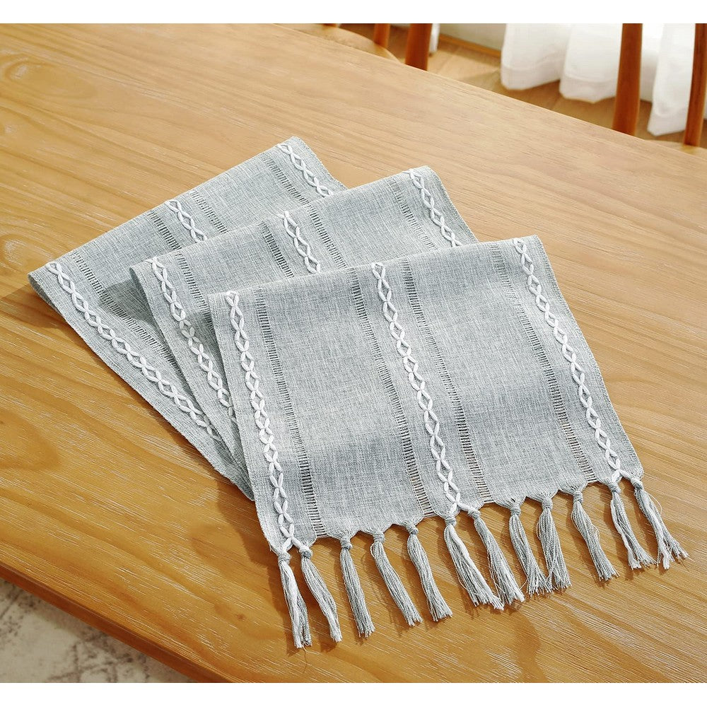 Farmhouse Table Runner Rustic Linen Boho Table Runner for Dining Christmas Party Holiday Decorations-Blue