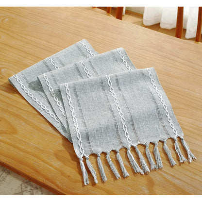 Farmhouse Table Runner Rustic Linen Boho Table Runner for Dining Christmas Party Holiday Decorations-Blue