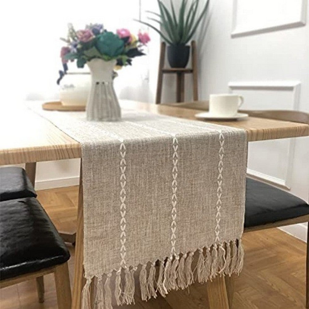 Farmhouse Table Runner Rustic Linen Boho Table Runner for Dining Christmas Party Holiday Decorations-Coffee