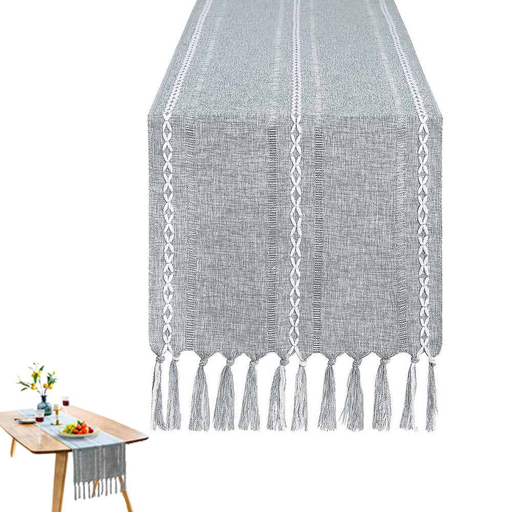 Farmhouse Table Runner Rustic Linen Boho Table Runner for Dining Christmas Party Holiday Decorations-Blue