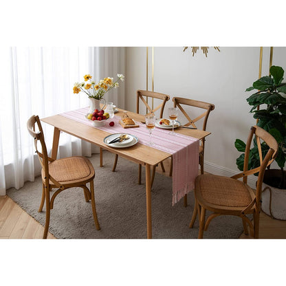 Farmhouse Table Runner Rustic Linen Boho Table Runner for Dining Christmas Party Holiday Decorations-Pink