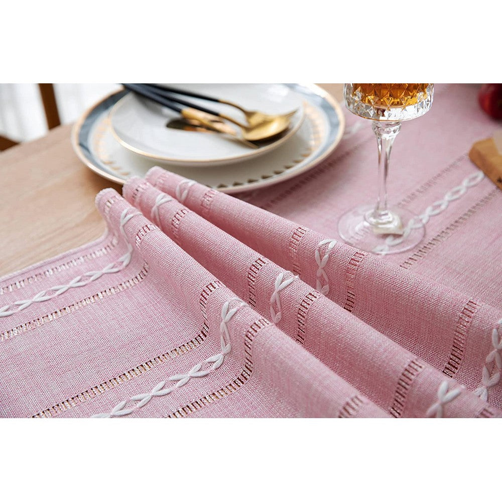 Farmhouse Table Runner Rustic Linen Boho Table Runner for Dining Christmas Party Holiday Decorations-Pink
