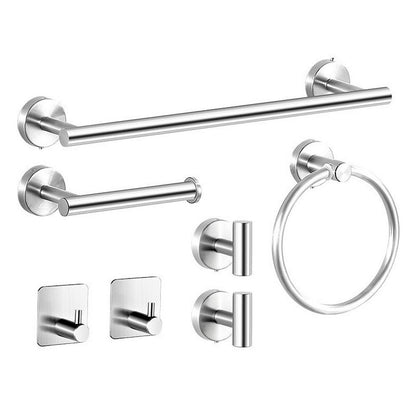 Set of 7 Pcs Bathroom Hardware Set Wall Mount Towel Holder Paper Holder Bundle Silver